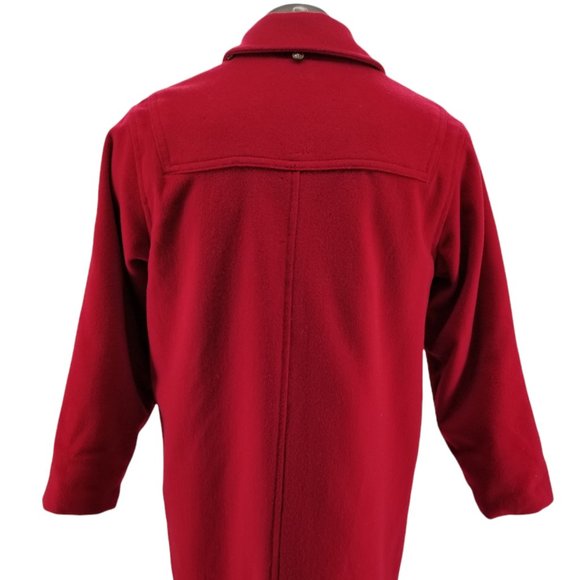 Vtg L.L. Bean Red 100% Wool Toggle Plaid Blanket Hooded Coat Jacket 8 MED USA - Picture 2 of 13